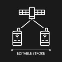 Satellitentelefonie weißes lineares Symbol für dunkles Thema. weltweite Telekommunikationsnetzverbindung. dünne Linie anpassbare Illustration. isoliertes Vektorkontursymbol für den Nachtmodus. bearbeitbarer Strich vektor