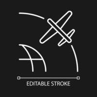 Drohnen-Satelliten-weißes lineares Symbol für dunkles Thema. Rotation eines Drohnensatelliten in einer geostationären Umlaufbahn. dünne Linie anpassbare Illustration. isoliertes Vektorkontursymbol für den Nachtmodus. bearbeitbarer Strich vektor