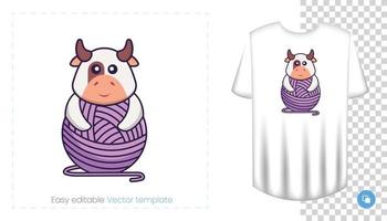 söt ko karaktär. tryck på t-shirts, sweatshirts, fodral till mobiltelefoner, souvenirer. isolerade vektorillustration på vit bakgrund. vektor