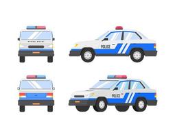 Polizeiauto vier Winkelsatz. Autoseiten-, Rück- und Vorderansicht. flache Vektorgrafik. vektor