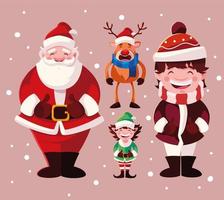 Satz von Symbolen Weihnachten mit Weihnachtsmann und Tieren vektor