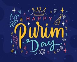 Vektordesign Happy Purim Day Hand gezeichnet und Handbeschriftung mit Ornament vektor