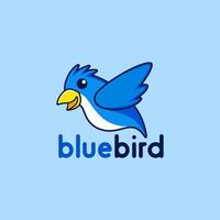 söt tecknad blå fågelfluga logotyp design inspiration vektor