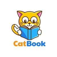 smart katze liest buch logo design vektor