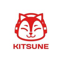 süßes japanisches Fuchs-Kitsune-Logo-Design vektor