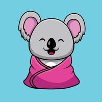 Süßer Koala mit Decke Cartoon-Vektor-Symbol-Illustration. Tiersymbol Konzept isoliert Premium-Vektor. flacher Cartoon-Stil