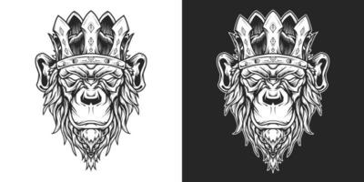 chimp king head logotyp linjekonst vektor