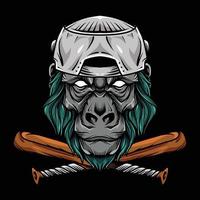 gorilla baseball huvud maskot logotyp illustration vektor