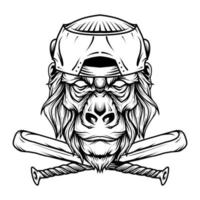 Gorilla Baseball Kopf Logo Strichzeichnungen vektor