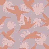 handgezeichnete Kolibris und Blätter Silhouette nahtlose Muster. vektor