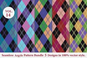 Argyle-Musterbündel 5 Designs, Argyle-Vektor, geometrisch, Hintergrund, Geschenkpapier, Stoffstruktur, klassisch gestrickt, kariert vektor