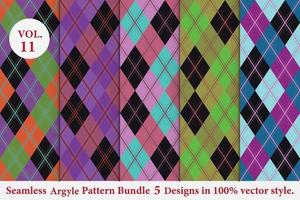 Argyle-Musterbündel 5 Designs, Argyle-Vektor, geometrisch, Hintergrund, Geschenkpapier, Stoffstruktur, klassisch gestrickt, kariert vektor