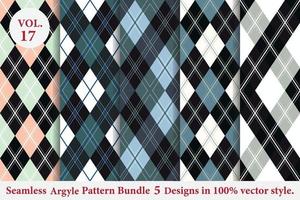 Argyle-Musterbündel 5 Designs, Argyle-Vektor, geometrisch, Hintergrund, Geschenkpapier, Stoffstruktur, klassisch gestrickt, kariert vektor