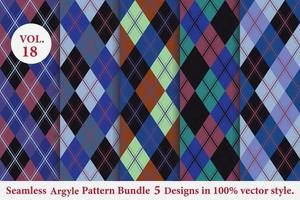 Argyle-Musterbündel 5 Designs, Argyle-Vektor, geometrisch, Hintergrund, Geschenkpapier, Stoffstruktur, klassisch gestrickt, kariert vektor