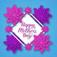 Happy Mother's Day Kalligraphie-Schriftzug mit bunten Frühlingsblumen. Origami-Schnitt-Stil-Vektor-Illustration. Vorlage für Muttertagspartyeinladungen, Grußkarten, Tags, Flyer, Poster. vektor