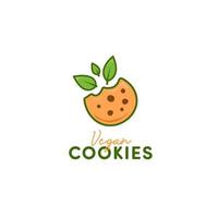 Vegan Cookies Logo Cookie natürliches pflanzliches Logo auf Pflanzenbasis mit grünem Blattsymbol vektor