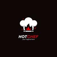 Hot-Chef-Hut-Logo mit rotem Feuerflammensymbol-Illustrationsvektorlogo für Restaurant, Bistro, Kulinarik, Catering-Küchengeschäft vektor