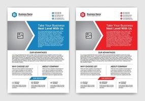 blaue und rote Farbe modernes, kreatives, auffälliges und professionelles Business- oder Corporate-Flyer-Vorlagendesign mit Rechteck-, Dreieck- und Kreisformvektor vektor