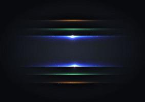 abstrakter futuristischer schwarzer Hintergrund mit blau, grün, orange leuchtender Beleuchtung funkelnder Glitzerstaub. vektor