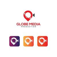 Globus Medienproduktion Logo Design Konzept kostenloser Vektor