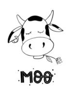 süßes Kinderzimmerposter mit handgezeichneter Kuh und dem Wort 'moo'. gut für Kinderzimmerdrucke, Poster, Karten, Aufkleber usw. eps 10