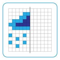 Bildreflexion Lernspiel für Kinder. lernen, Symmetrie-Arbeitsblätter für Vorschulaktivitäten auszufüllen. Ausmalen von Rasterseiten, visuelle Wahrnehmung und Pixelkunst. Beende die Wolken und Regentropfen. vektor