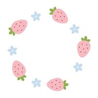 rund ram för designinskription. rosa jordgubbe stil doodle och blomma. vektor