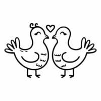 zwei süße Doodle-Tauben. Vögel und Kuss. Vektor-Symbol Tauben. dekoratives Element der Hochzeitskarte. Aufkleber zum Valentinstag. vektor