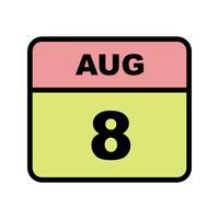 8 augusti Datum på en enkel dagskalender vektor