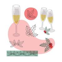Champagner für dekoratives Design. Frohe Weihnachtsdekoration. vektor