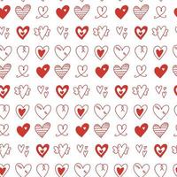 Vektor nahtlose Muster mit niedlichen verschiedenen handgezeichneten einfachen Herzen Doodle auf weißem Hintergrund. romantische Valentinstag Kulisse, Tapetendesign