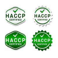 haccp-zertifiziertes Etikett. Gefahrenanalyse kritische Kontrollpunkte. mit Häkchen-Symbol. auf Farbverlauf grün und weiß. Premium- und Luxus-Button-Vorlage vektor