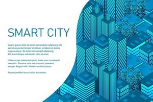 Smart City im futuristischen Stil. isometrische Smart City-Darstellung. intelligente Gebäude. Businesscenter mit Wolkenkratzern und intelligenten Gebäuden vektor