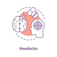 huvudvärk koncept ikon. migrän idé tunn linje illustration. smärtstillande medel. vektor isolerade konturritning