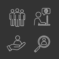 Business-Management-Kreide-Icons gesetzt. Team, technischer Support, Personalsuche, Personalmanagement. isolierte tafel Vektorgrafiken vektor