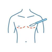 manlig bröstkirurgi färgikon. gynekomasti. plastikkirurgi för män. manliga bröstkonturer. isolerade vektor illustration