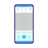 Smartphone-Kamera-Schnittstellenvektorvorlage. blaues Design-Layout der mobilen App-Schnittstelle. Foto-, Videoaufnahmebildschirm. Flat ui für Social-Media-Selfie-Anwendungen. Telefondisplay mit Sucher vektor