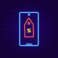 neon telefon med shopping tag skylt vektor