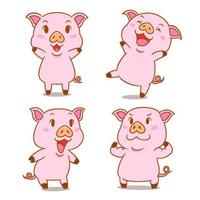 Reihe von süßen Cartoon-Schweinen in verschiedenen Posen. vektor