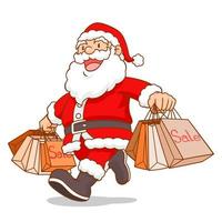tecknad vektor av jultomten håller shoppingväska.