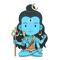 Zeichentrickfigur von Lord Shiva im Lotussitz sitzend. Maha Shivaratri-Fest. vektor