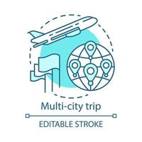 multi-city trip koncept ikon. flyg med flera destinationer idé tunn linje illustration. turism, turné. flygplan som reser. plan som flyger upp. vektor isolerade konturritning. redigerbar linje