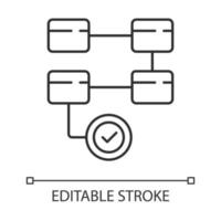 Aktivitätsdiagramm lineares Symbol. Workflow-Aktionen. Prozessplan. Bereitstellungsflussdiagramm. Phasen der Problemlösung. dünne Linie Abbildung. Kontursymbol. Vektor isolierte Umrisszeichnung. bearbeitbarer Strich