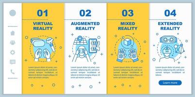 Erweiterte Realität Onboarding mobile Webseiten Vektorvorlage. virtuelle, gemischte, erweiterte Realitäten. reaktionsschnelle Smartphone-Website-Schnittstellenidee. Schrittbildschirme für die Schritt-für-Schritt-Anleitung für Webseiten. Farbkonzept vektor