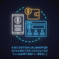 Symbol für das Internet-Banking-Neonlicht-Konzept. Sparkonto Idee. Onlinebezahlung. FinanzielleTransaktion. digitale Geldbörse. leuchtendes Schild mit Alphabet, Zahlen, Symbolen. isolierte Vektorgrafik vektor