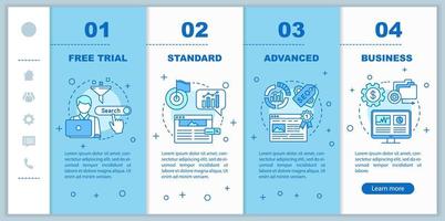 SEO-Keyword-Tool-Abonnement-Onboarding-Vektorvorlage für mobile Webseiten. Responsive Smartphone-Website-Schnittstellenidee mit linearen Illustrationen. Schrittbildschirme für die Schritt-für-Schritt-Anleitung für Webseiten. Farbkonzept vektor