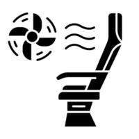 Symbol für Sitzklimaanlage. Flugzeug bequeme Sitzgelegenheiten. Jet-Ventilator. Flugzeugkonditionierungssystem. Flugdienst. Fluggesellschaft. Silhouette-Symbol. negativer Raum. isolierte Vektorgrafik vektor