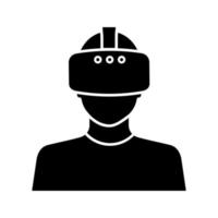 virtuell verklighet spelare glyfikon. siluett symbol. vr spelare. man med vr-mask, glasögon, headset. negativt utrymme. vektor isolerade illustration