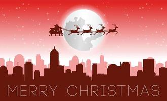 Santa fliegt in der Weihnachtsnacht über den Wolkenkratzer, Farbverlauf rot vektor