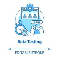 Betatest türkisfarbenes Konzeptsymbol. Softwareentwicklungsphase Idee dünne Linie Illustration. Überprüfung der Anwendungsleistung. it-Projektmanagement. Vektor isolierte Umrisszeichnung. bearbeitbarer Strich